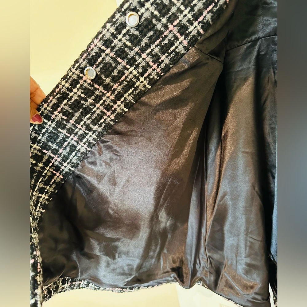 NWT Laundry by Shelli Segal Tweed Plaid Coat Jacket Fit & Flare Women Black -M - Picture 8 of 16